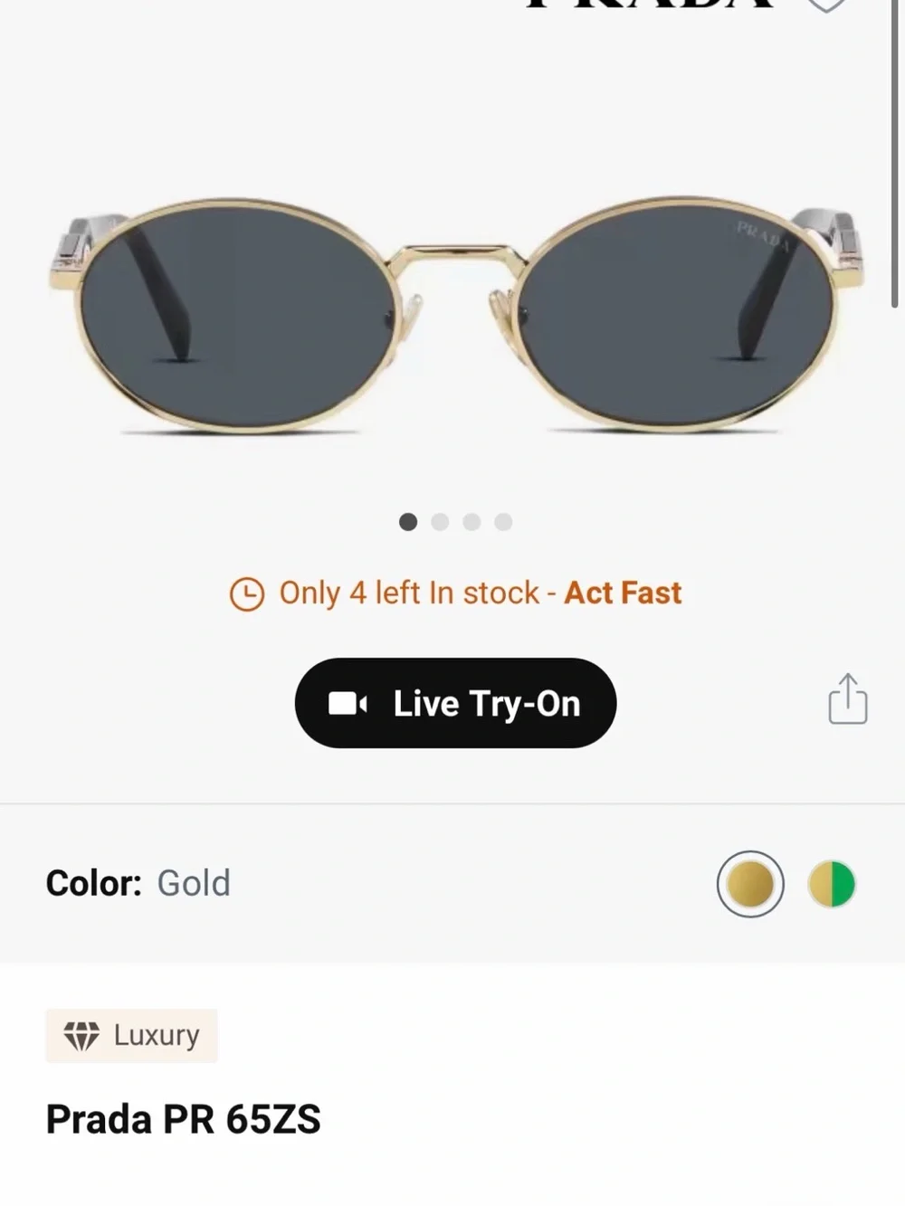 Prada Gold Frame Sunglasses with Black Lenses